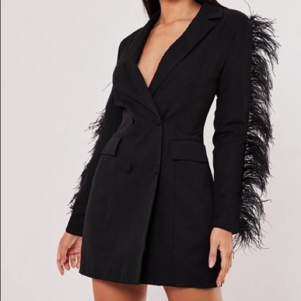 Misguided black feather blazer dress